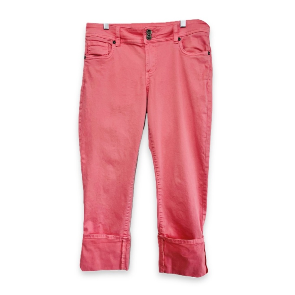 KUT from the Kloth Cameron Straight Leg Cropped Pants Coral Pink Cuffed Stretch